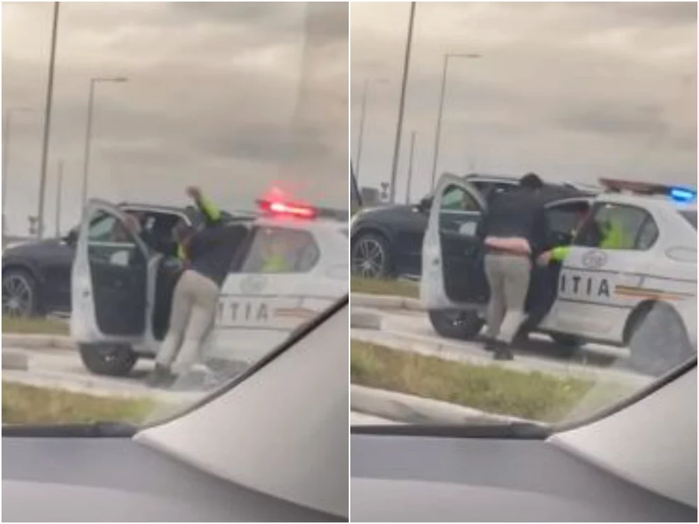 Șoferul a intrat cu forța în mașina poliției FOTO captură video