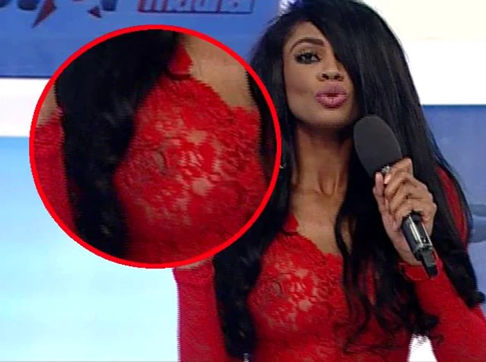 Sfârcurile lui Laurette au fost vizibile prin rochie