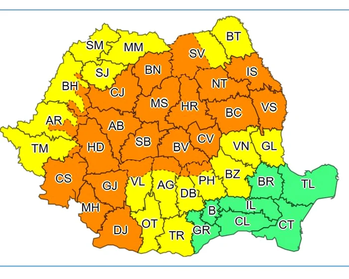 Zone sub incidența avertizărilor. FOTO ANM