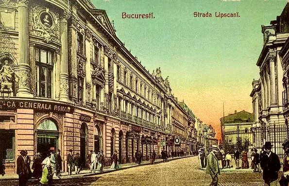 Strada Lipscani din București, la sfârșitul secolului al XIX-lea (© Wikimedia Commons)