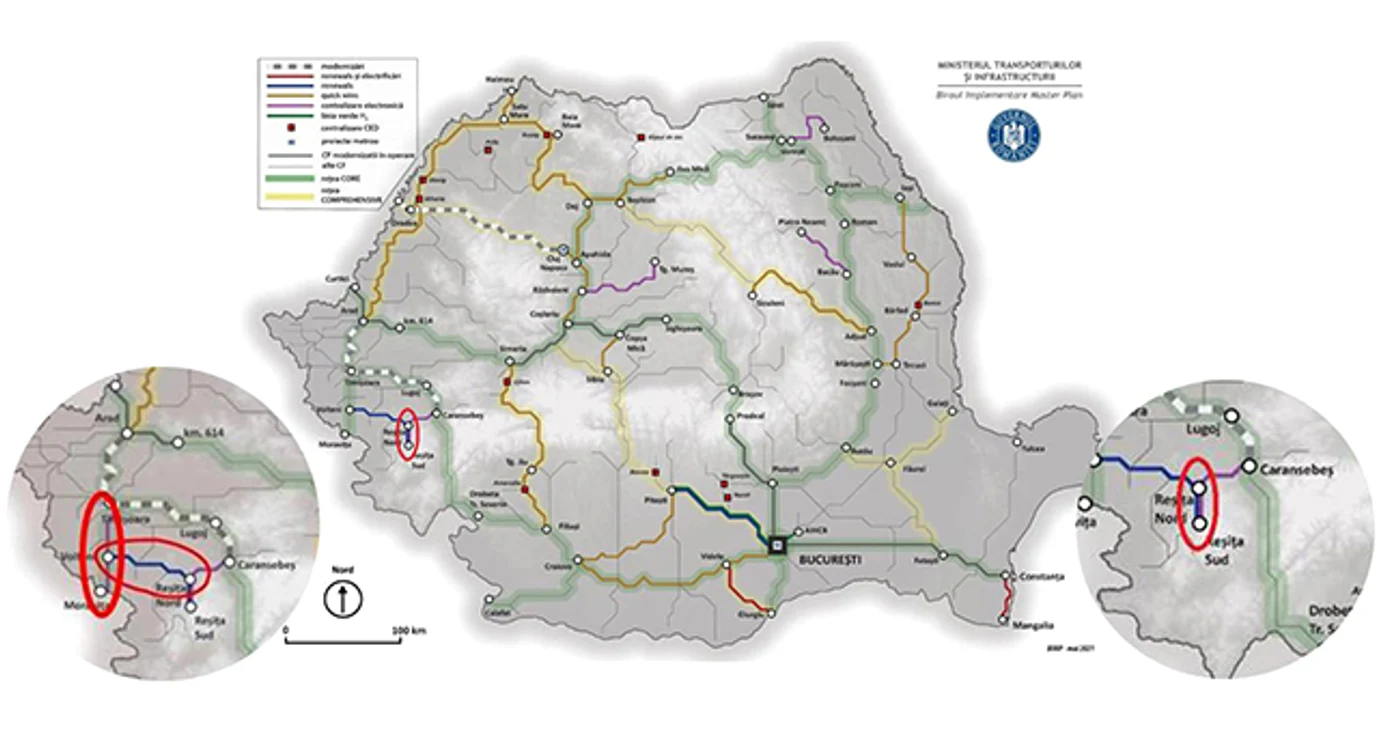 Harta cu modernizarea linie ferată Timișoara-Reșița-Stamora Moravița