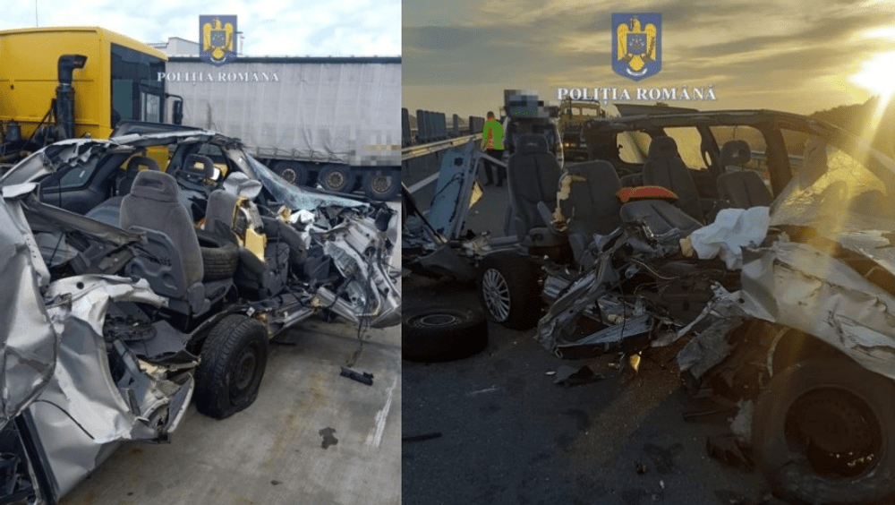 Șofer scăpat nevătămat dintr-o mașină făcută praf pe A1. Autoturismul avea numere false