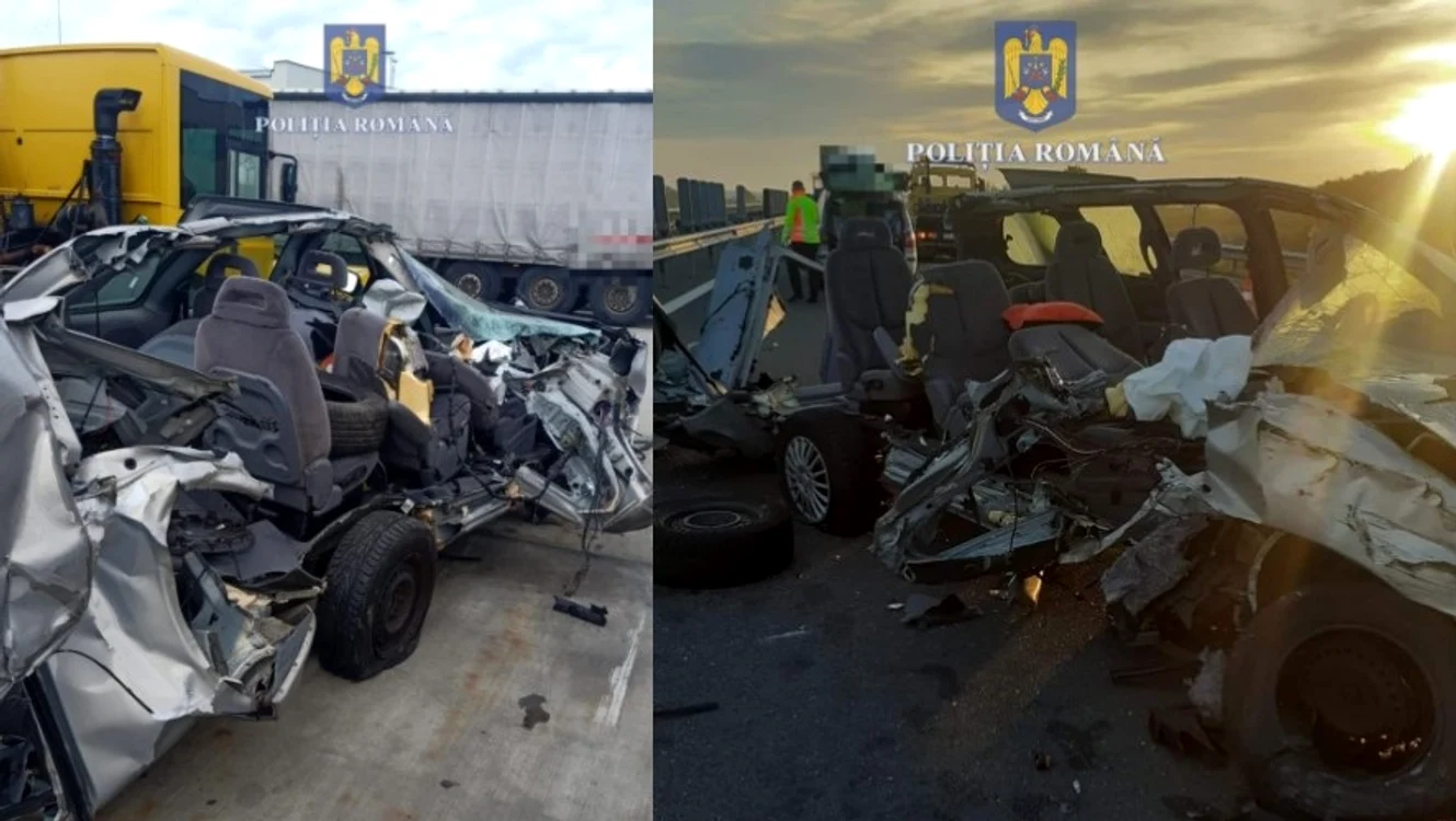 Accidentul a avut loc pe A1, tronsonul Timișoara - Margina FOTO Poliția Română