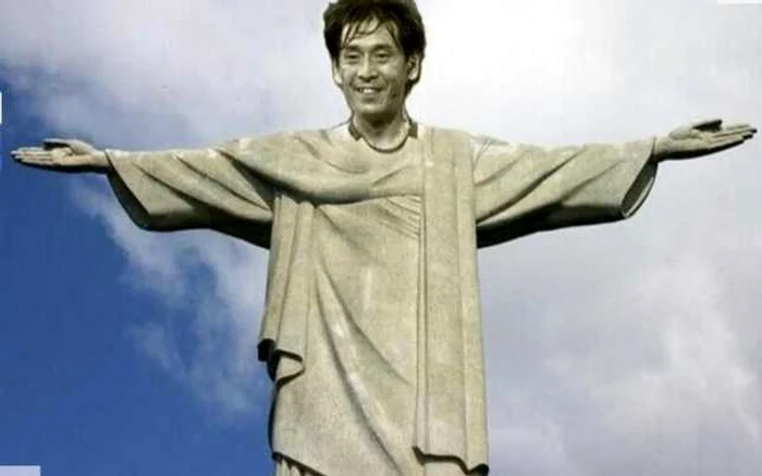 Nishimura, prezentat în ipostaza statuii lui Isus, de la Rio de Janeiro