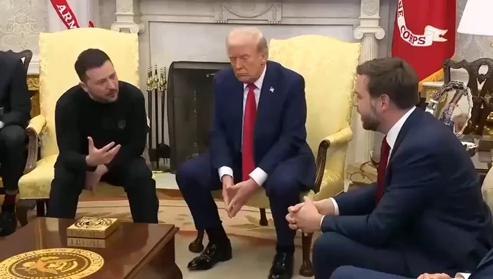 Volodimir Zelenski, Donald Trump și JD Vance, la Casa Albă FOTO: FB