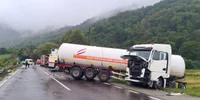 Coliziune pe Valea Oltului între o cisternă încărcată cu GPL și un TIR Foto IPJ Vâlcea