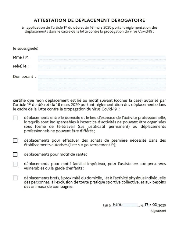 Acesta este documentul  cu care poţi ieşi acum  pe stradă, în Franţa