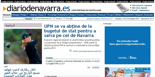 Aşa arăta ieri seară prima pagină a site-ului Diario de Navarra 