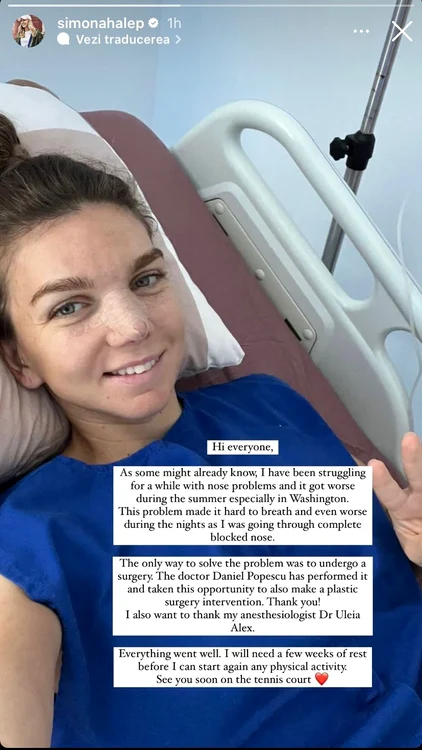 Simona Halep după operația la nas jpeg