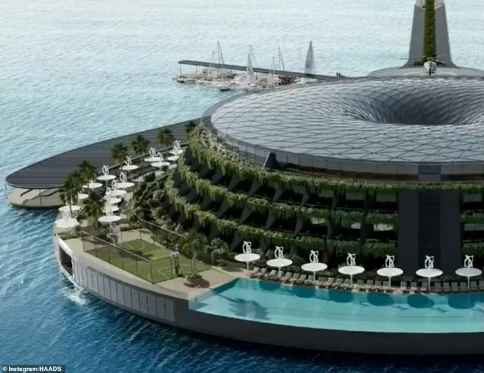 Hotel plutitor eco rotativ proiectat de HAADS în Qatar FOTO HAADS via Daily Mail