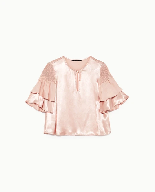 Top din satin cu volănaşe la mânecă, Zara, 59,90 lei jpg jpeg