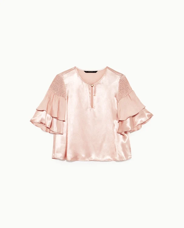 Top din satin cu volănaşe la mânecă, Zara, 59,90 lei jpg jpeg