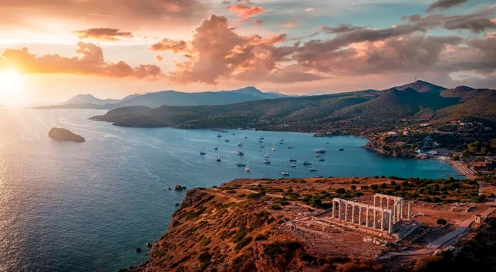 Apus de soare în Sounio Attica în Atena Grecia Foto Luxury Greek Tours dms