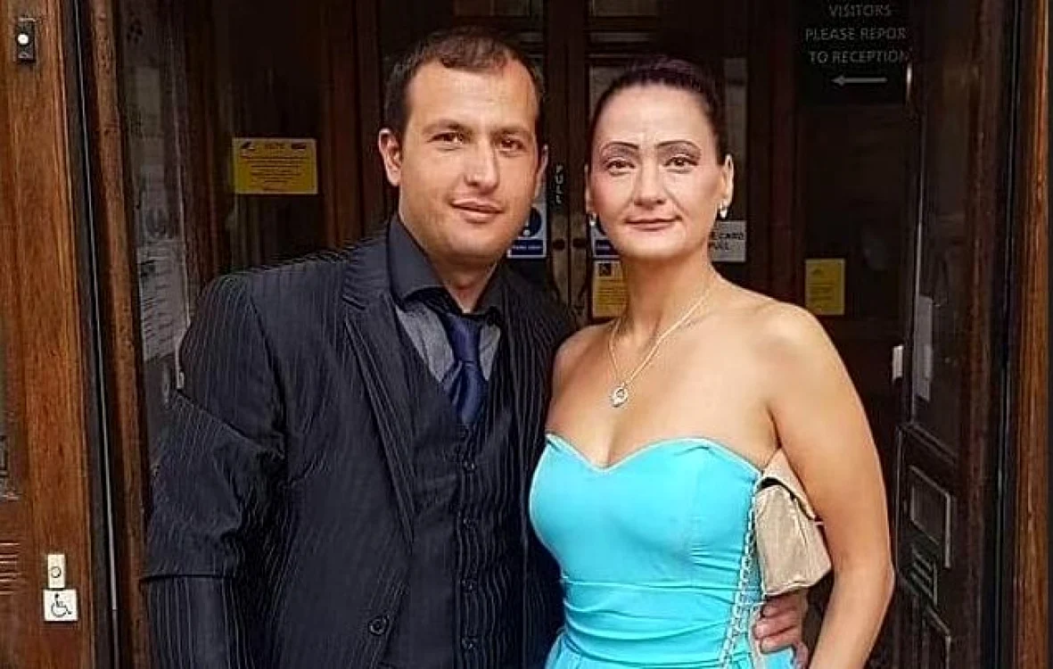 Koci Selamaj, bărbatul care a ucis cu brutalitate o profesoară, alături de Ionela Gherghişan, soţia sa româncă FOTO: Daily Mail