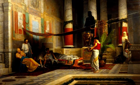 Sabina Poppaea și Nero primind capul Octavia, pictură de Giovanni Muzzioli aflată la Museo Civico di Modena