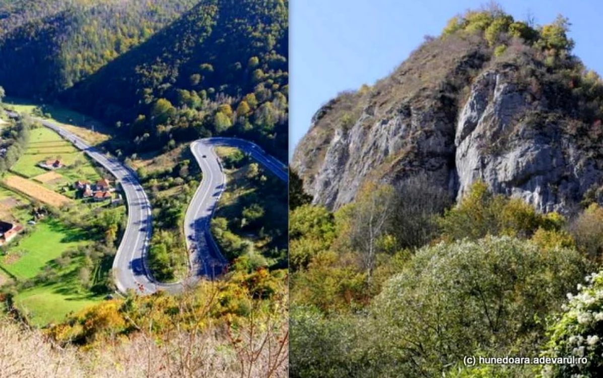 Cetatea dacică Bănița și drumul de la poalele ei. Foto: Daniel Guță