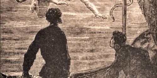 Personaje fantastice în adâncurile mării, într-o ilustraţie  din volumul „20.000 de leghe sub mări“