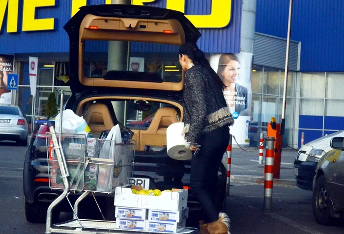 Brigitte pune rolele de prosoape de hârtie în portbagaj