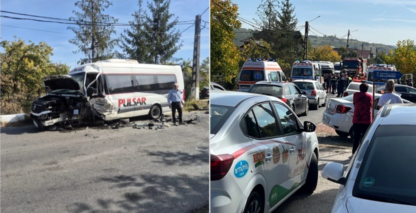 Plan Roșu în Vâlcea după un accident între un microbuz și un autoturism. 