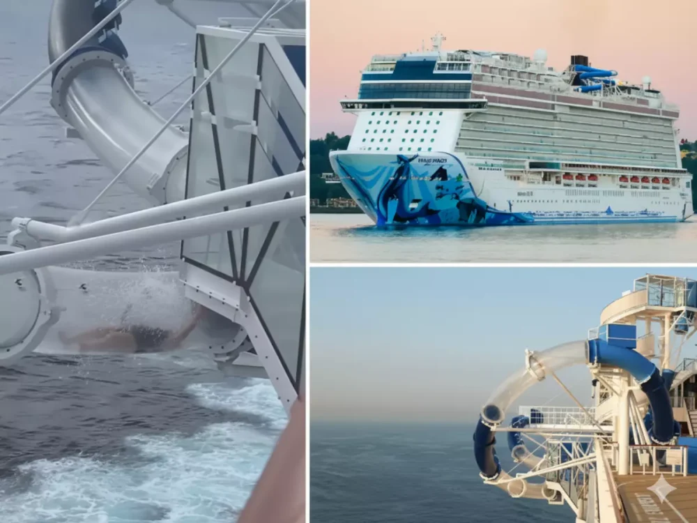 Momente de panică la 30 de metri deasupra oceanului: o femeie a rămas captivă într-un tobogan acvatic, pe o navă de croazieră