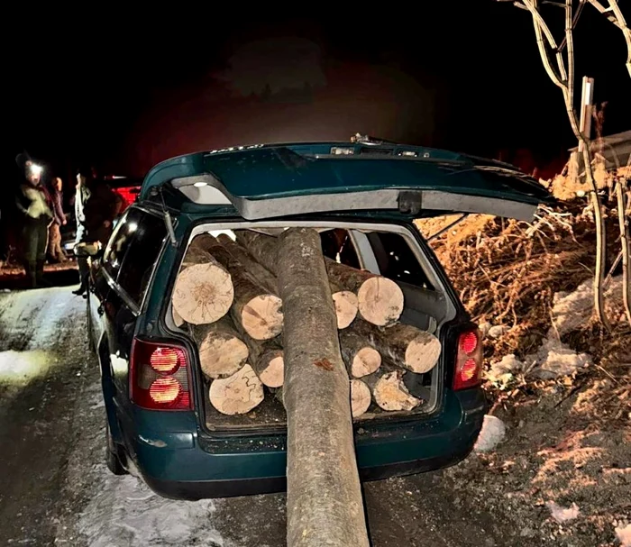 În autoturism se aflu 14 copaci FOTO: IPJ Brașov