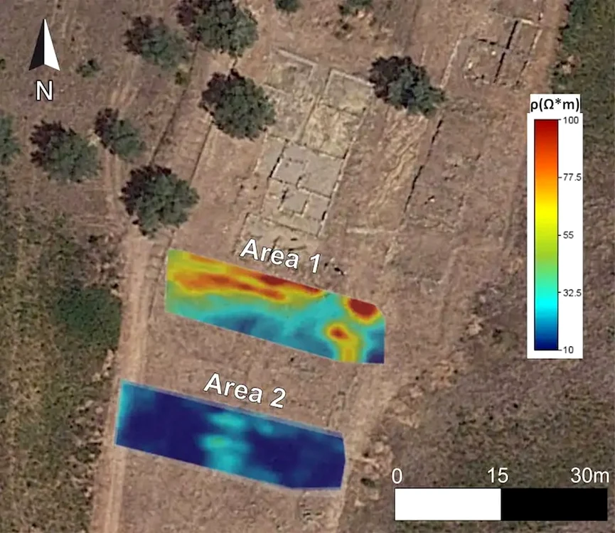 Secțiune de adâncime (1,6 m) a modelelor 3D de rezistivitate (© Università di Catania)