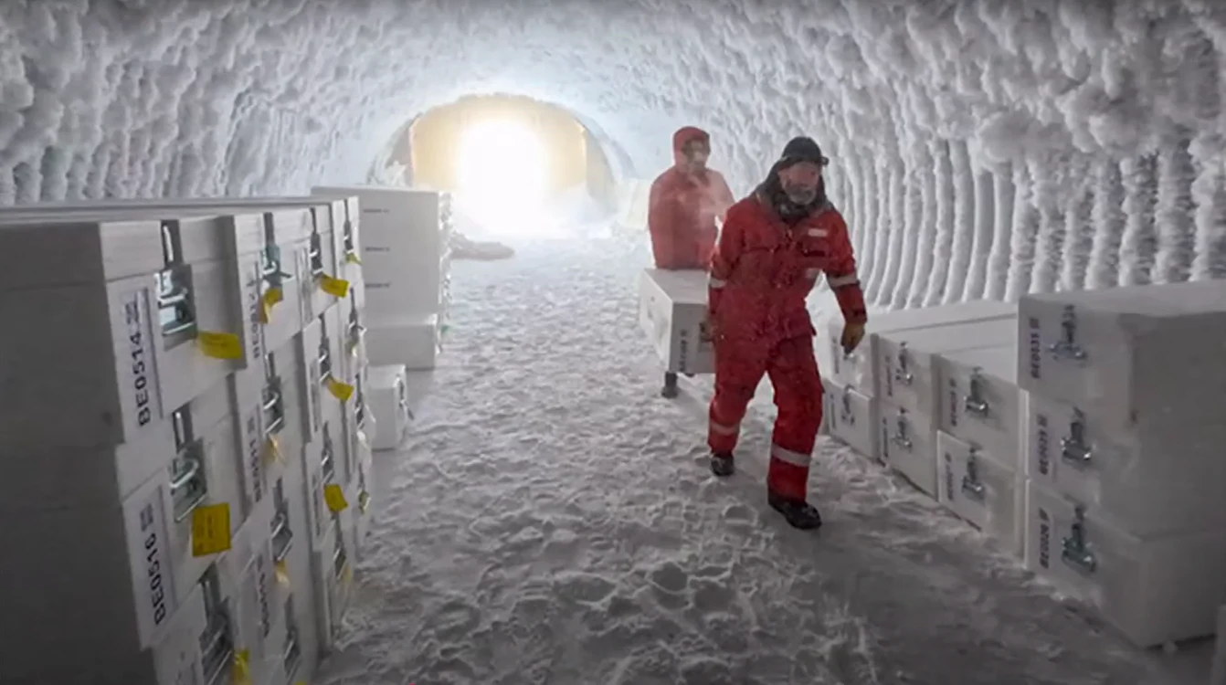 Miezurile au fost depozitate într-o peșteră de gheață din Antarctica. Captura video Youtube