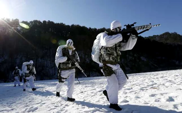 Antrenamente de iarnă ale trupelor speciale sud-coreene/ Foto: EPA