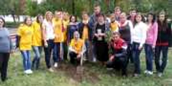 Elevii și profesorii au plantat copaci în curtea școlii