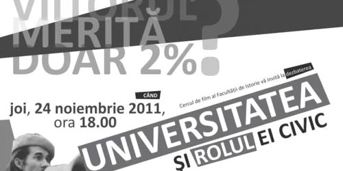 "Viitorul merită doar 2%" este întrebarea principală a dezbaterii studenţilor care a degenerat într-un protest la Facultatea de Istorie