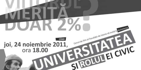 "Viitorul merită doar 2%" este întrebarea principală a dezbaterii studenţilor care a degenerat într-un protest la Facultatea de Istorie