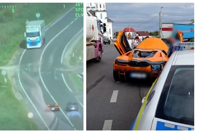 Lamborghini filmat din elicopter efectuând trei depășiri pe linia continuă. Pedeapsa primită de șofer