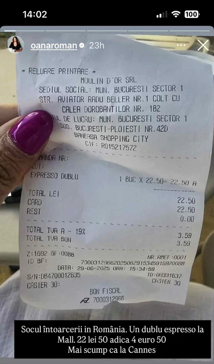 Fotografia postată de Oana Roman / foto: Instagram