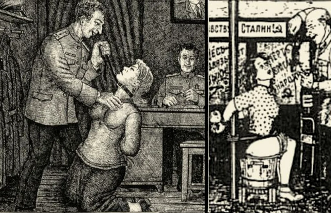 Femei torturate în timpul anchetelor. Desene de Danzig Baldaev.