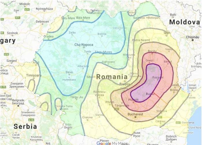 Harta seismică a României. Cea mai  periculoasă zonă  este în sud-estul ţării