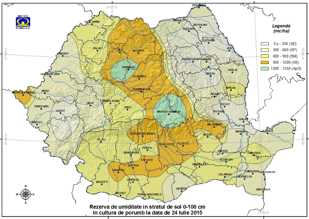 În zonele colorate foarte deschis este secetă extremă