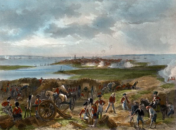 Asediul orașului Charleston (1780) de căre armata britanică. Pictură de Alonzo Chappel (© Wikimedia Commons)