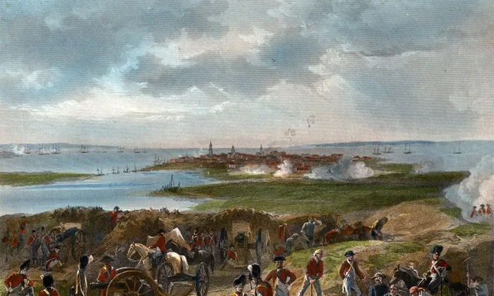 Asediul orașului Charleston (1780) de căre armata britanică. Pictură de Alonzo Chappel (© Wikimedia Commons)