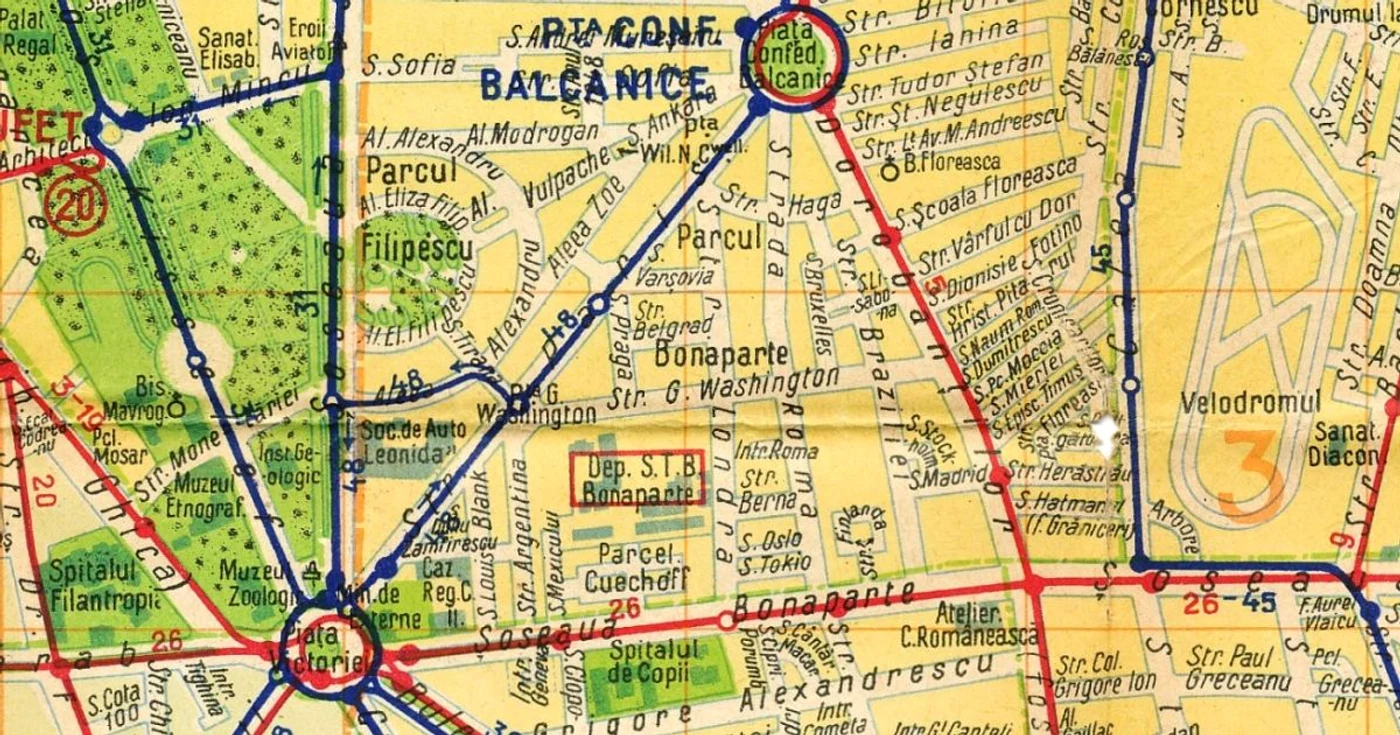 Parcelarea Bonaparte într-un plan interbelic al oraşului (Sursa: fragment de pe Muzeul de fotografie)