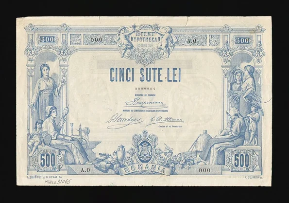 Bilet ipotecar cu valoarea de 500 Lei (specimen), 1877 (© Muzeul Național de Istorie a României)