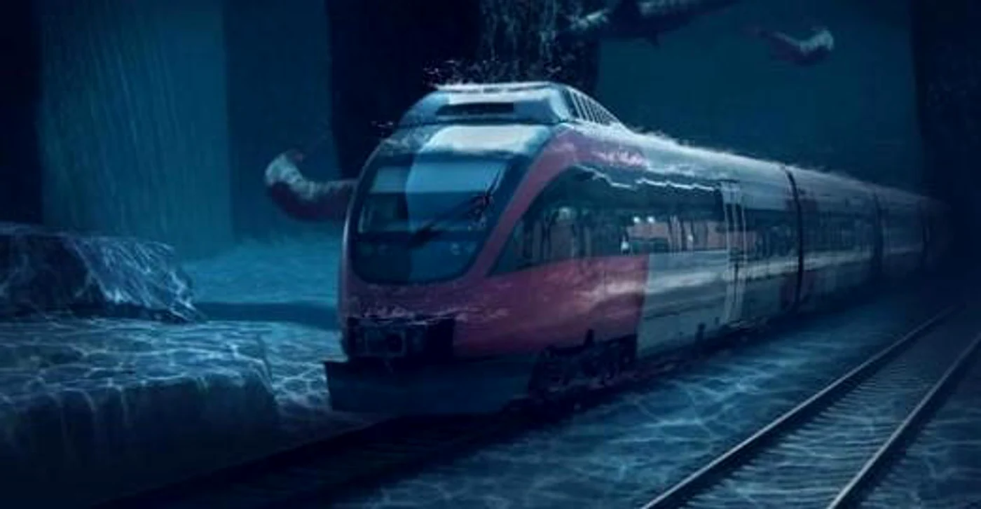 foto cale ferată tren sub apă