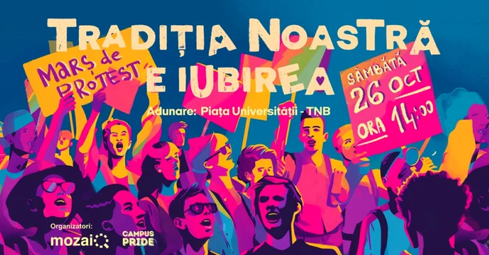 Comunitarea LGBT protestează în Piaţa Universităţii. Foto Facebook