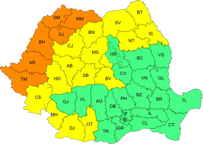 Harta zonelor afectate de căldură/ sursa ANM