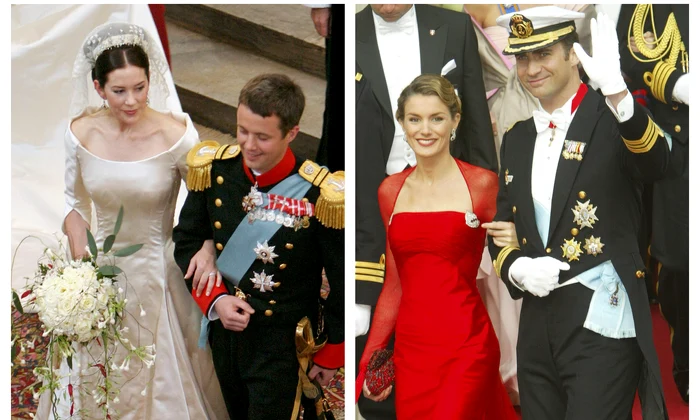 Regina Letizia și Felipe și Mary și Frederik în 2004 colaj jpg