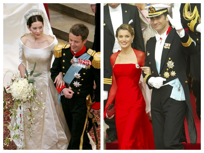 Regina Letizia și Felipe și Mary și Frederik în 2004 colaj jpg