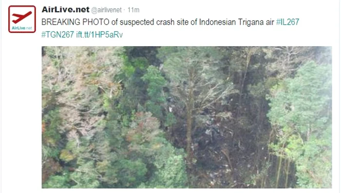 Locul unde a fost găsit avionul prăbuşit în Indonezia